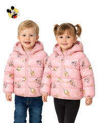 PINK MICKEY CARTOON ULTRA LIGHT WEIGHT PUFFER JACKET WITH HOOD