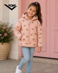 PONY RAINBOW PRINT HOODED PUFFER JACKET