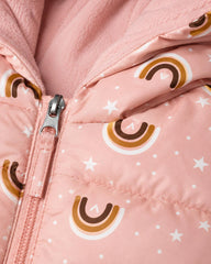 PONY RAINBOW PRINT HOODED PUFFER JACKET