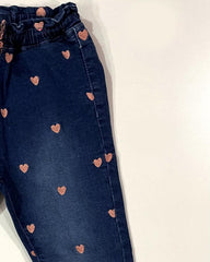 PRENATAL KIDS DARK BLUE HEART EMBROIDERED PANTS