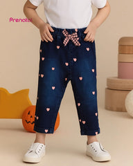 PRENATAL KIDS DARK BLUE HEART EMBROIDERED PANTS