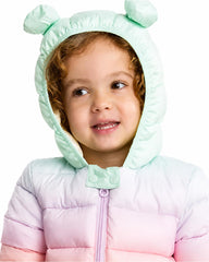 PRIMARK BABY OMBRE BEAR HOODED PUFFER JACKET - PASTEL MULTI