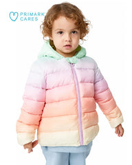 PRIMARK BABY OMBRE BEAR HOODED PUFFER JACKET - PASTEL MULTI