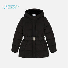 PRIMARK BLACK BELTED PUFFER JACKET
