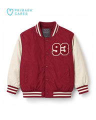 PRIMARK BURGUNDY CREAM VARSITY BOMBER JACKET