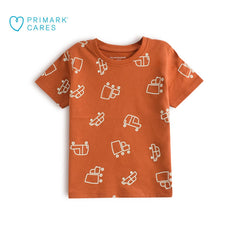 PRIMARK DARK ORANGE DOODLE T-SHIRT