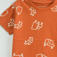 PRIMARK DARK ORANGE DOODLE T-SHIRT