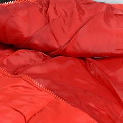 RED FANCY QUILTED PUFFER JACKET WITH HOODIE FOR GIRLS