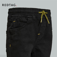 REDTAG BLACK PULL ON DENIM SHORT WITH DRAWSTRINGS