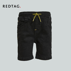 REDTAG BLACK PULL ON DENIM SHORT WITH DRAWSTRINGS