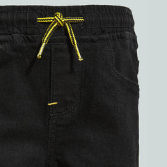 REDTAG BLACK PULL ON DENIM SHORT WITH DRAWSTRINGS