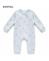 REDTAG BLUE BABY TEDDY BEAR PRINT QUILTED ROMPER
