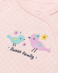 REDTAG PINK SWEET FAMILY BIRD QUILTED FOOTED ROMPER