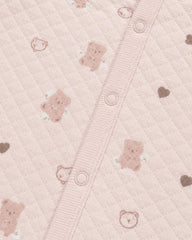 REDTAG PINK TEDDY & HEART PRINT QUILTED ROMPER