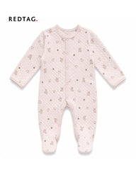 REDTAG PINK TEDDY & HEART PRINT QUILTED ROMPER