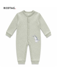 REDTAG SAGE GREEN DINOSAUR EMBROIDERED QUILTED ROMPER