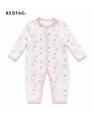 REDTAG WHITE & PINK BUNNY PRINT QUILTED ROMPER