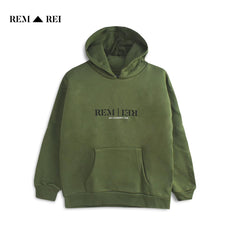 REM & REI DARK GREEN PRINTED HOODIE