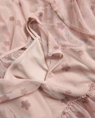 RESERVED BLUSH PINK PRINTED MESH TIERED DRESS
