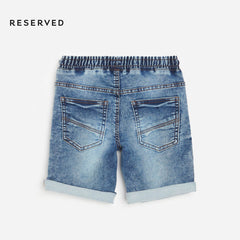 RESERVED DRAWSTRING ROUND POCKET DENIM SHORTS