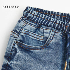 RESERVED DRAWSTRING ROUND POCKET DENIM SHORTS
