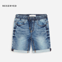 RESERVED DRAWSTRING ROUND POCKET DENIM SHORTS