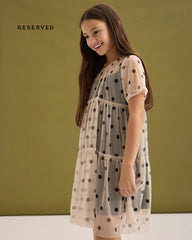 RESERVED GIRLS POLKA DOT MESH TIERED PARTY DRESS