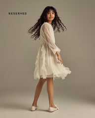RESERVED IVORY ELEGANT MESH RUFFLE PARTY DRESS