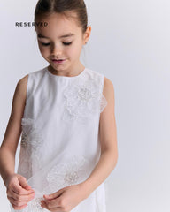 RESERVED IVORY WHITE FLORAL APPLIQUE PARTY DRESS