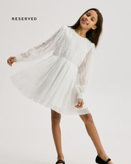 RESERVED IVORY WHITE GIRLS TEXTURED MESH PARTY DRESS