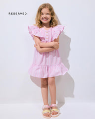 RESERVED PINK STRIPED RUFFLE DRESS