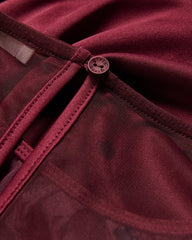 RESRVED BURGUNDY SHEER MESH TIERED DRESS