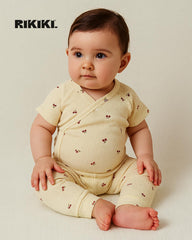 RIKIKI ECRU CRINKLED COTTON PRINTED ROMPER SET