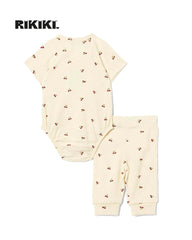 RIKIKI ECRU CRINKLED COTTON PRINTED ROMPER SET