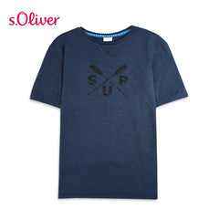 S.OLIVER NAVY BLUE PRINTED T-SHIRT