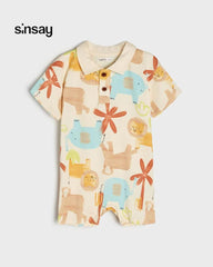 SINSAY CREAM ANIMALS PRINTED JUMPSUIT