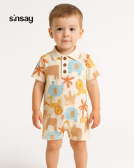 SINSAY CREAM ANIMALS PRINTED JUMPSUIT