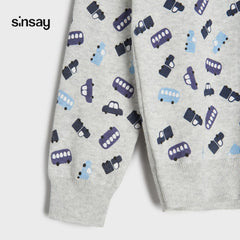 SINSAY LIGHT GREY CARS PRINTED JUMPER