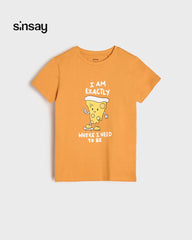 SINSAY ORANGE PRINTED T-SHIRT