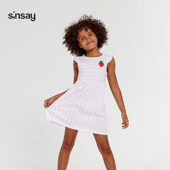 SINSAY PINK STRIPED STRAWBERRY PATCH DRESS