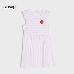 SINSAY PINK STRIPED STRAWBERRY PATCH DRESS