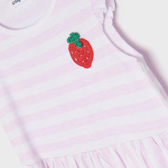 SINSAY PINK STRIPED STRAWBERRY PATCH DRESS