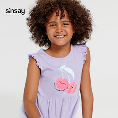 SINSAY PURPLE HAPPY TOGETHER PRINTED DRESS