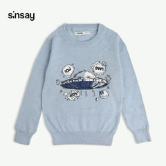 SINSAY SKY BLUE UFO PRINTED SWEATER