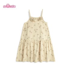 SO CUTE LIGHT BROWN TREES PRINTED DRESS