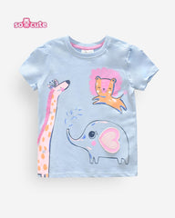 SO CUTE SKY BLUE ANIMALS T-SHIRT