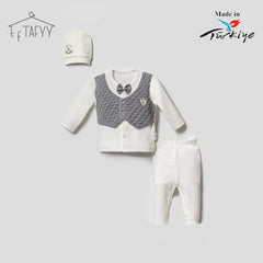 T.F TAFYY GREY QUILTED 3PCS SET WITH BOW