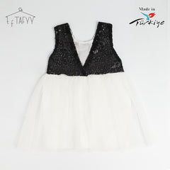 T.F. TAFYY BLACK SEQUINED FRILLED FROCK