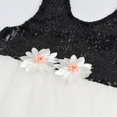 T.F. TAFYY BLACK SEQUINED FRILLED FROCK