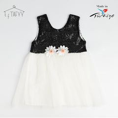 T.F. TAFYY BLACK SEQUINED FRILLED FROCK